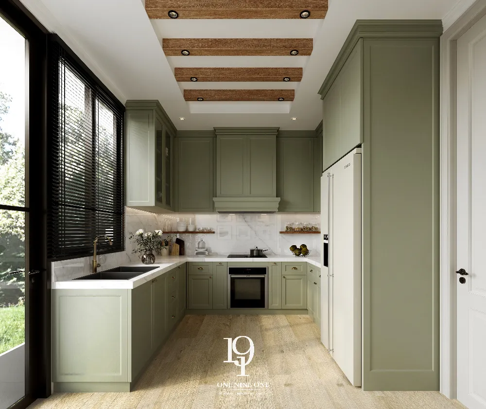 Chic, minimalist kitchen design in green