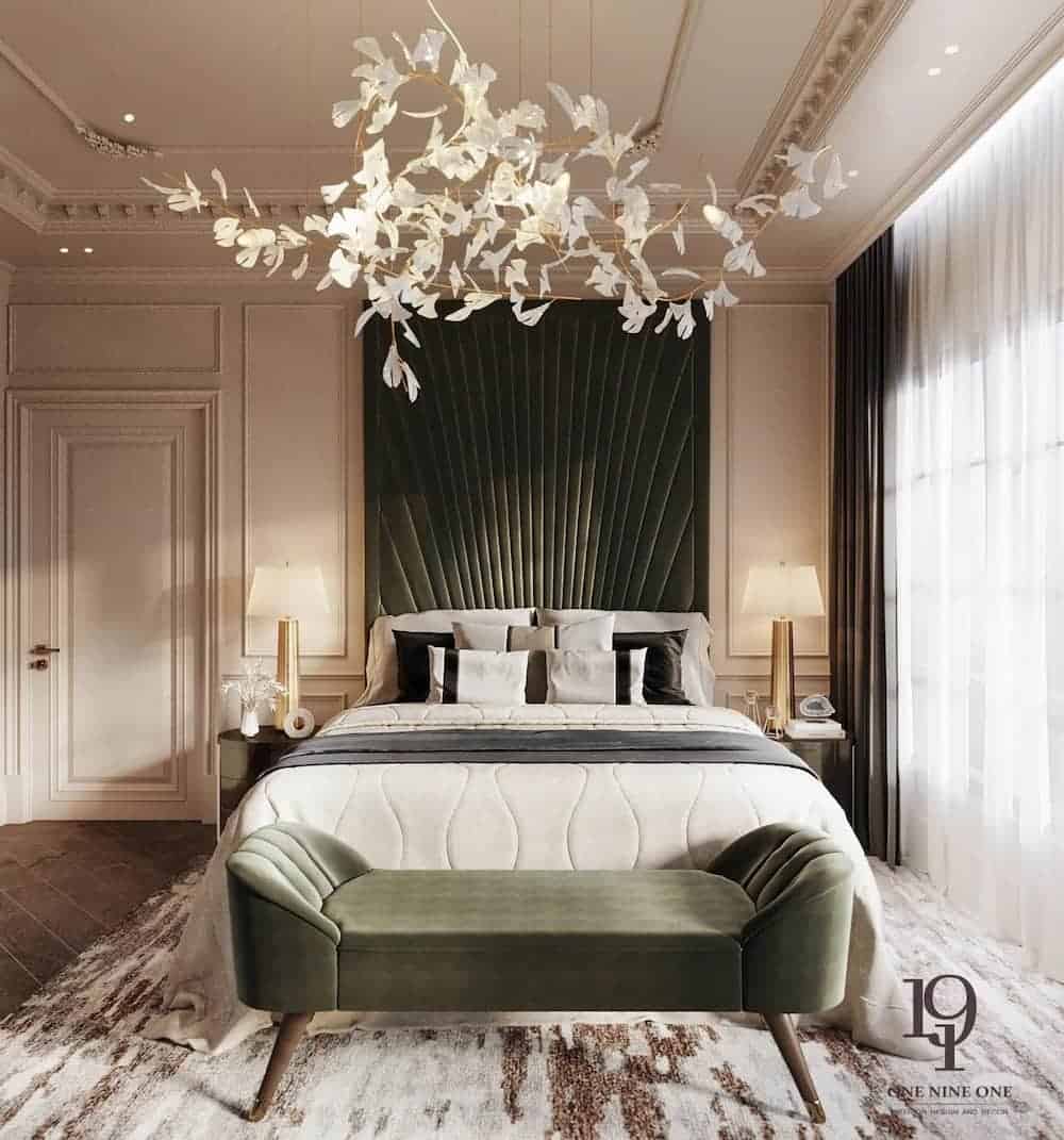 Jewel-toned themed bedroom