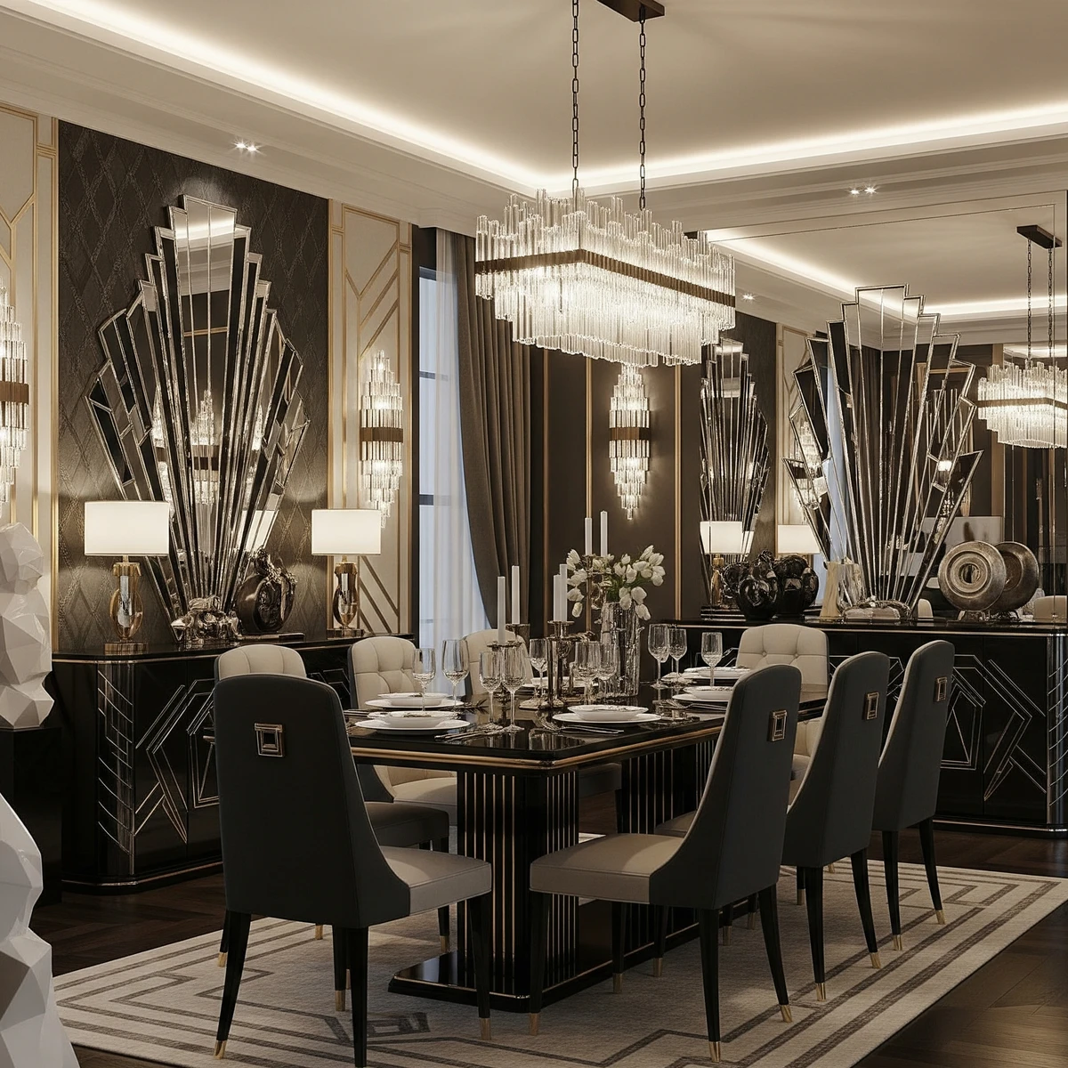 ออกแบบตกแต่งห้องทานอาหารหรู ๆ ในบ้านสไตล์ art deco