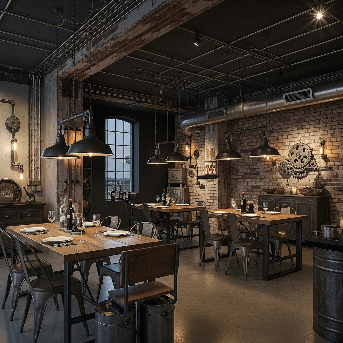 ออกแบบตกแต่งห้องกินข้าวในบ้านหรู ๆ สไตล์ industrial
