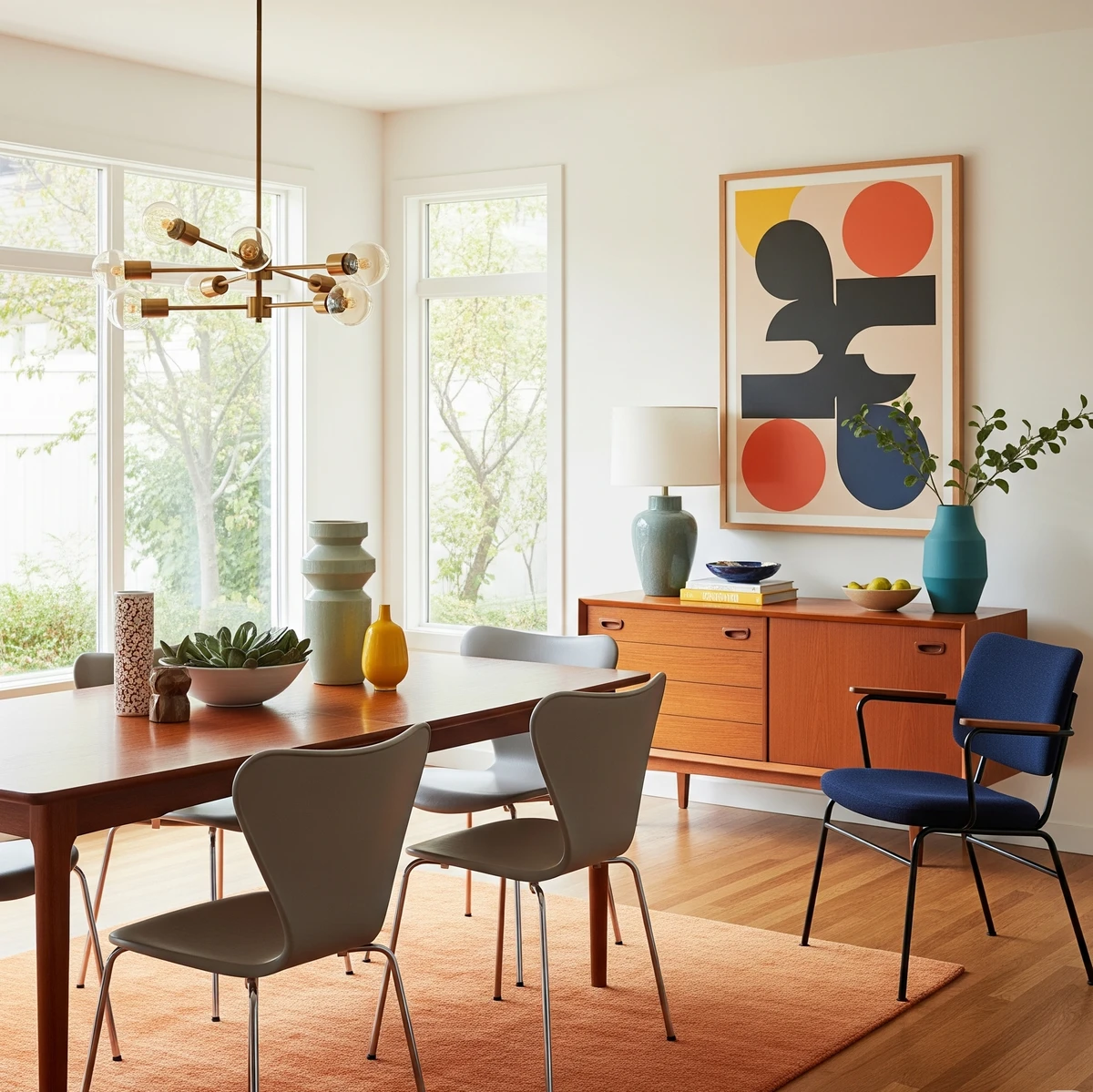ออกแบบตกแต่งห้องทานอาหารสวย ๆ ในบ้านสไตล์ mid-century modern