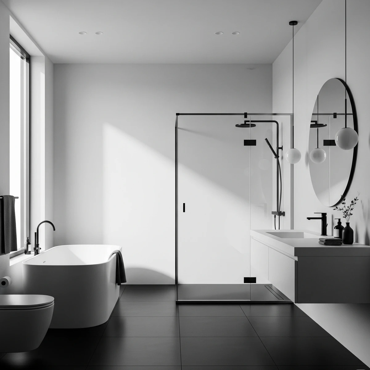 แบบห้องน้ำ modern black and white