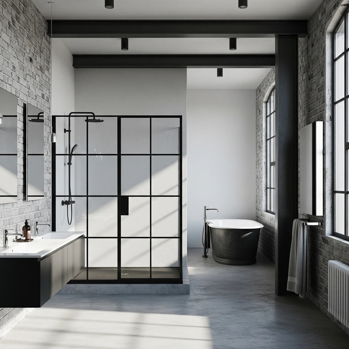 แบบห้องน้ำ modern industrial loft