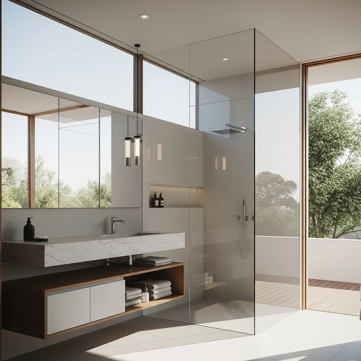 แบบห้องน้ำ modern เน้นกระจก