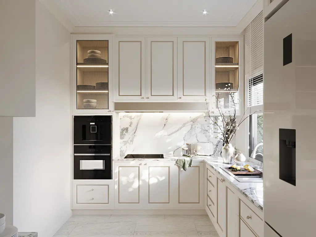 ไอเดียแต่งห้องครัว l-shape มีโต๊ะกินข้าว