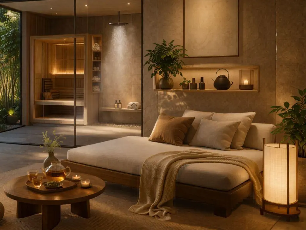 วางเตียง daybed เป็นบริเวณมุมพักจาก spa room