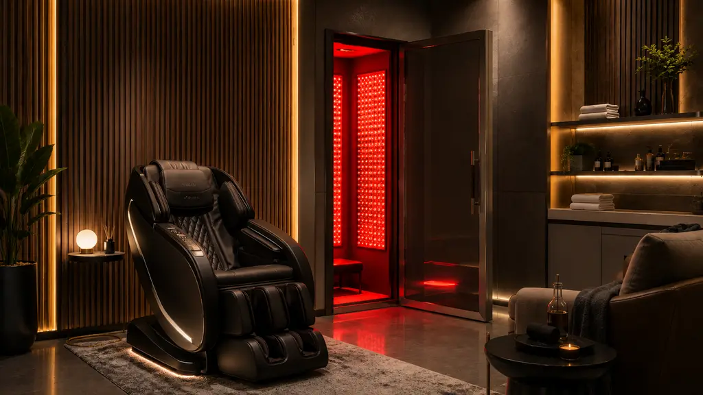 มุมพักผ่อนสำหรับห้องฟิตเนสในบ้านแบบ longevity lab