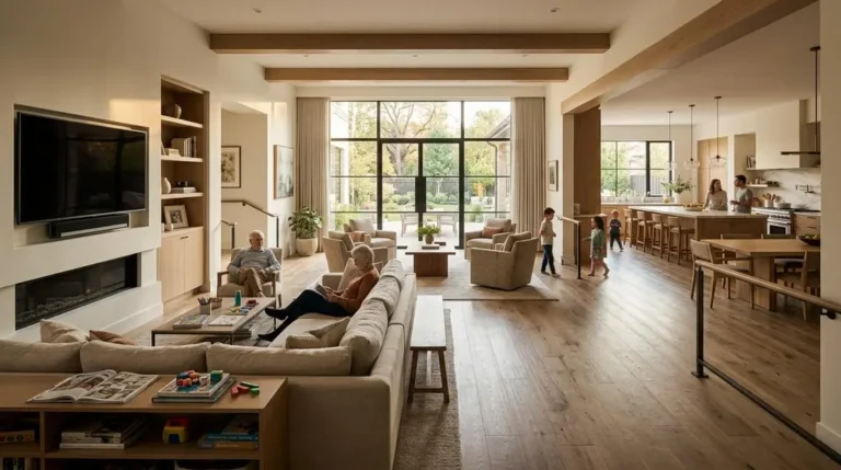 ห้องนั่งเล่นบ้านหรูสไตล์ Universal Design สำหรับครอบครัวใหญ่