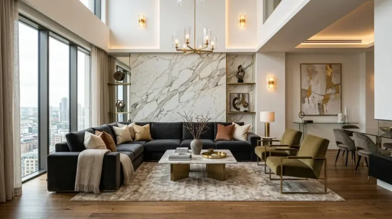ห้องนั่งเล่นบ้านหรูสไตล์ luxury ตกแต่งด้วยวัสดุพรีเมียม
