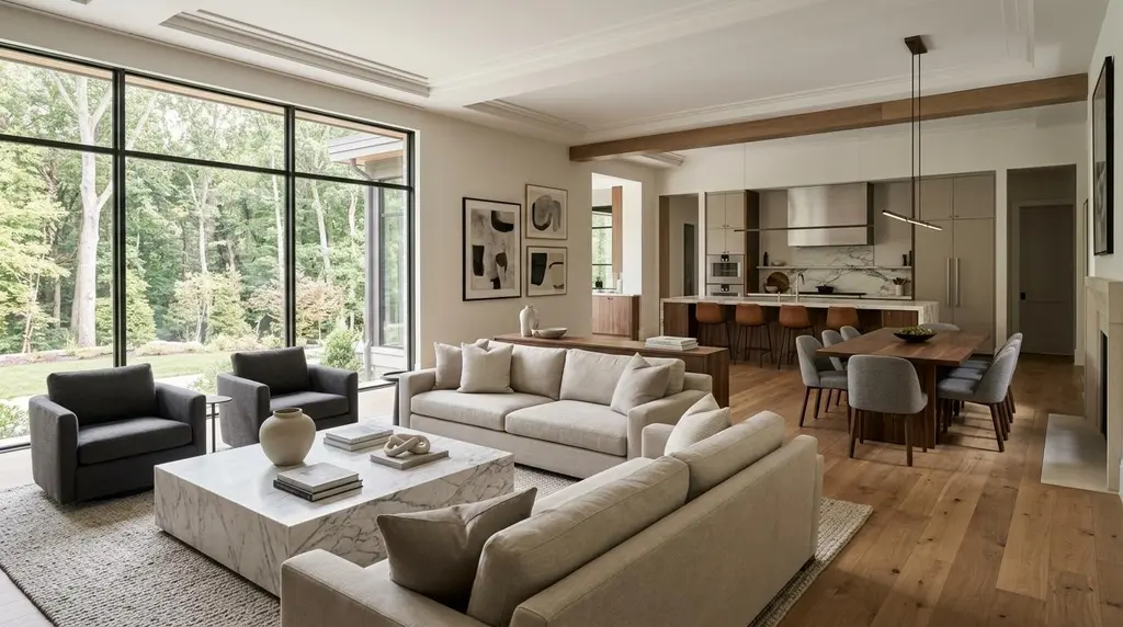 การวางผังพื้นที่แบบ open plan ในบ้านหรู